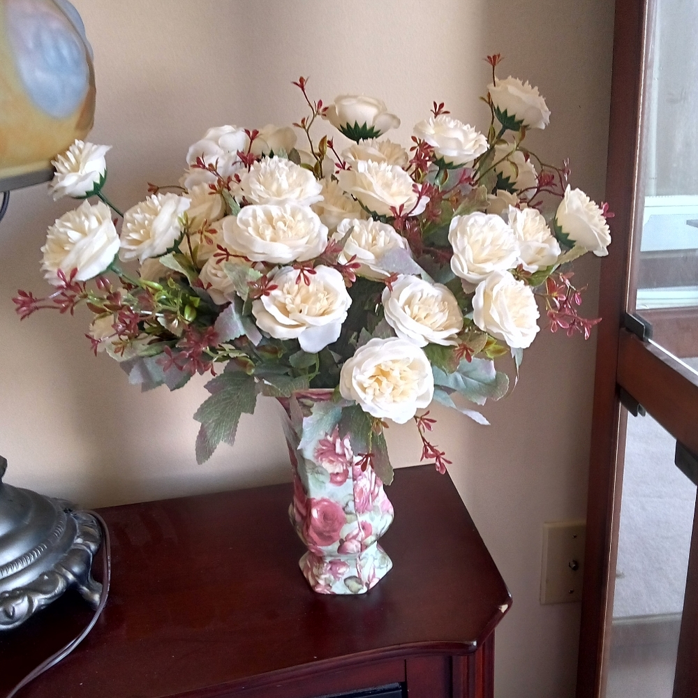 Floral arrangement in vintage vase